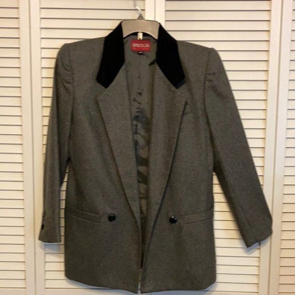 Sasson Vintage Gray Blazer Velvet Collar size 10 - Picture 1 of 8